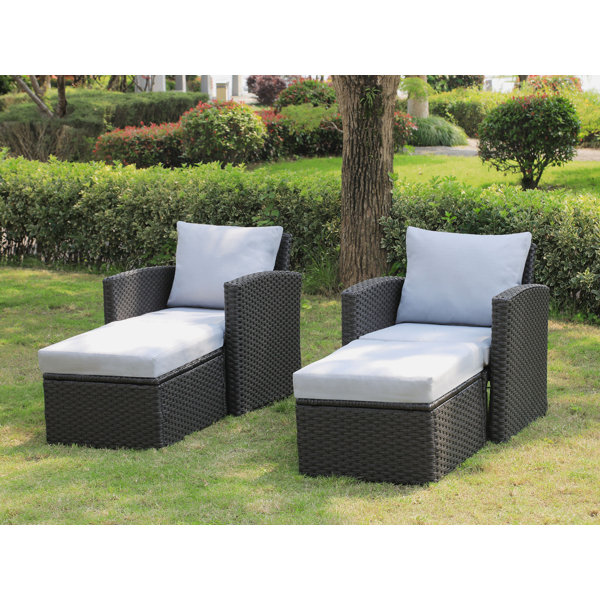 Red Barrel Studio® 2Sets Rattan Patio Chair With Cushions And Ottoman